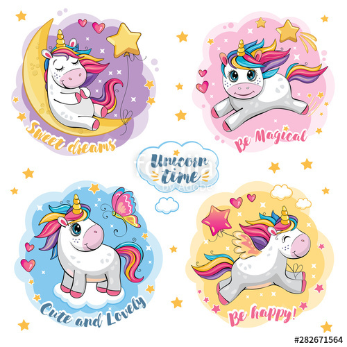 500x500 A Set Of Cute Funny Unicorns Cartoon And Fabulous Illustration