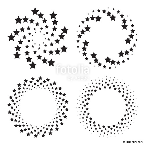 500x500 Halftone Circles Of Stars, Twisted Spiral Design Elements Vector