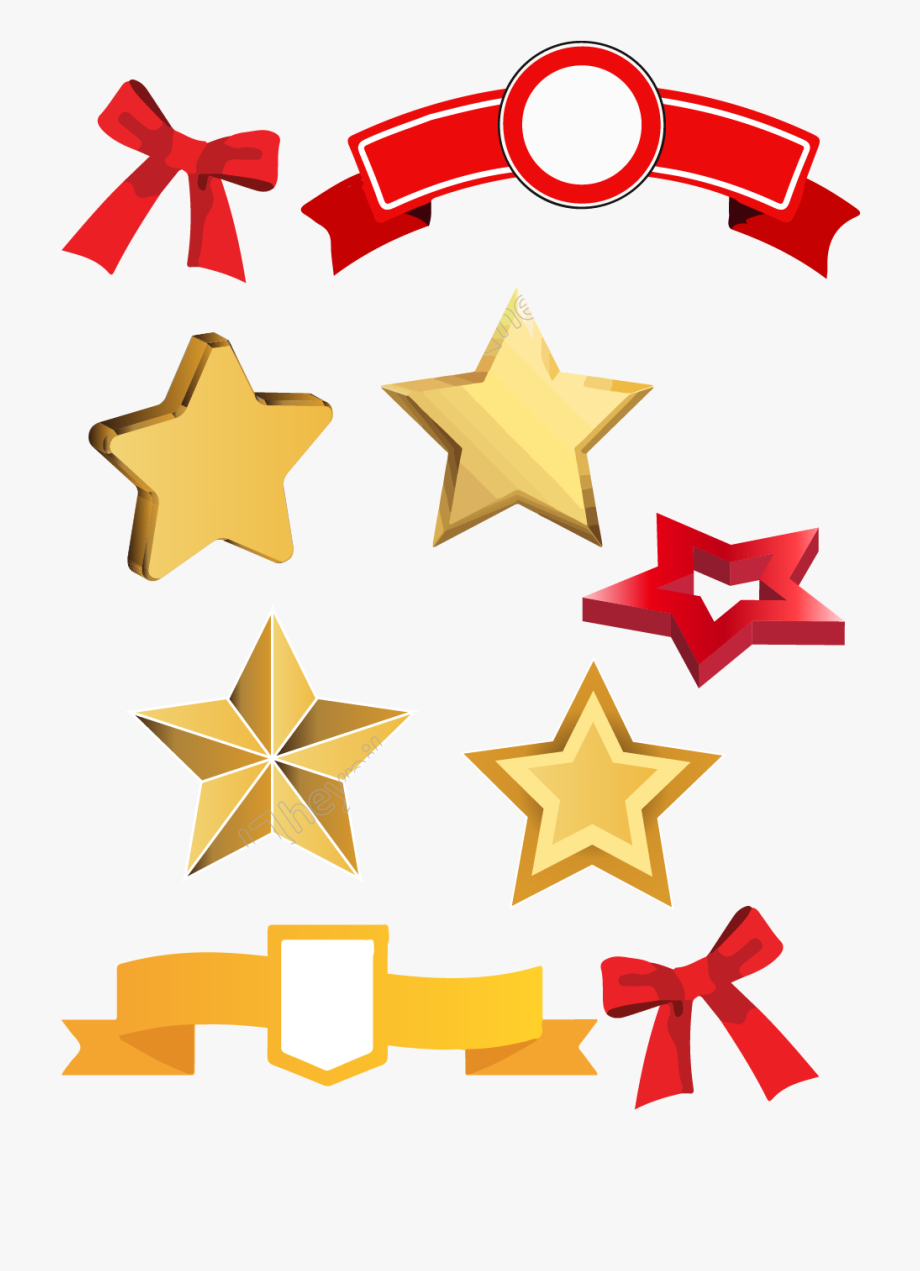 920x1271 Red Yellow Pointed Star Ribbon Vector Image Png