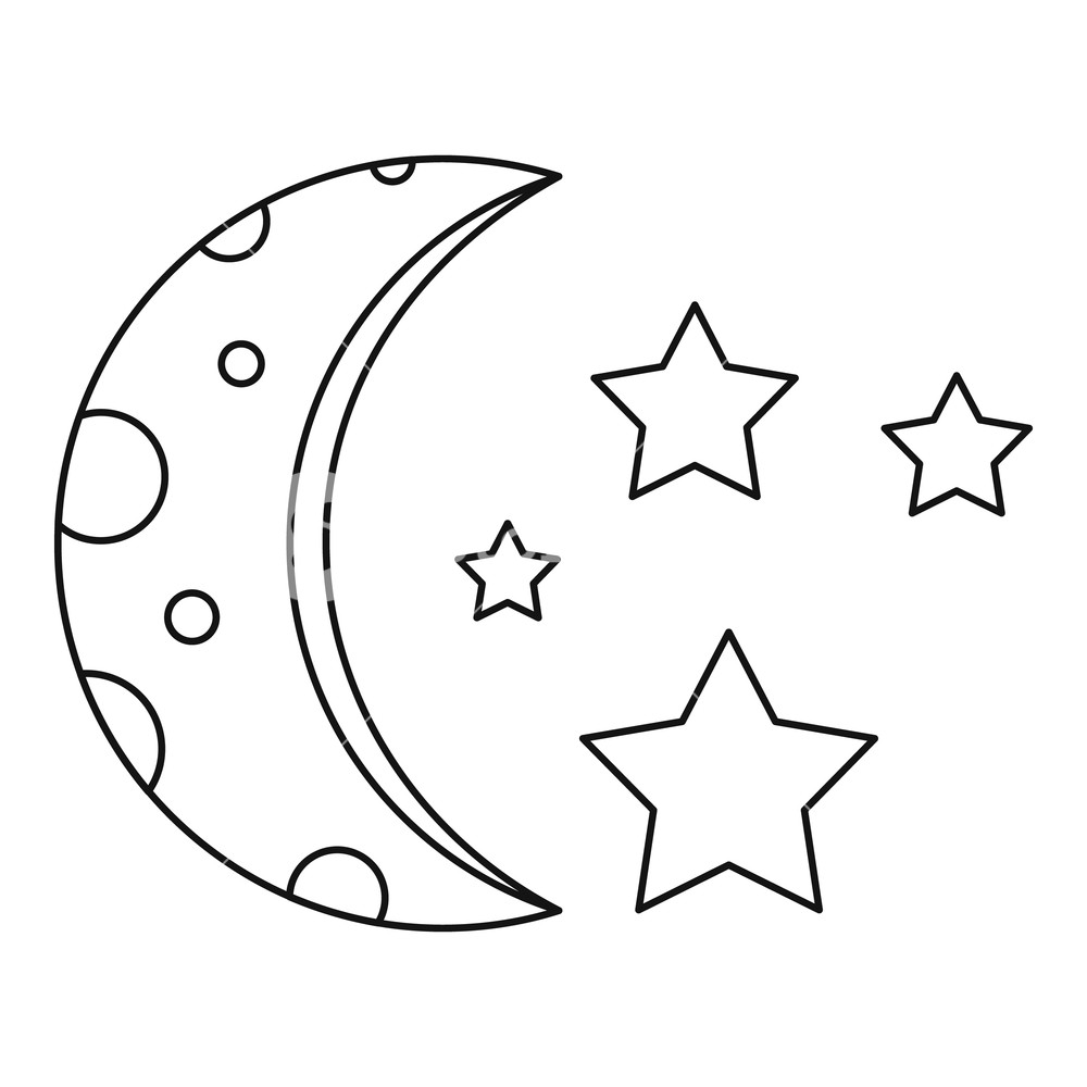 1000x1000 Moon And Stars Icon Outline Illustration Of Moon And Stars Vector