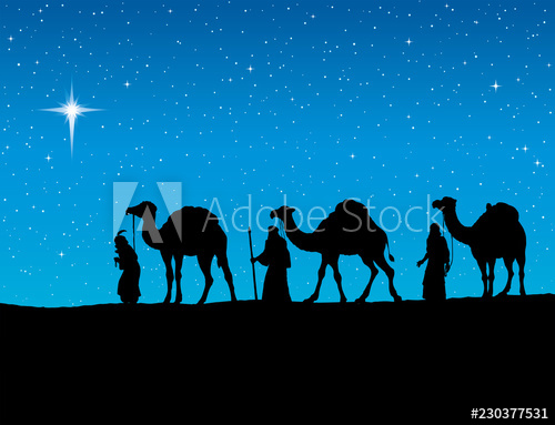 Three Wise Kings Following Star Of Bethlehem Vector Illustration 500x383 Three Wise Kings Following Star Of Bethlehem Vector Illustration