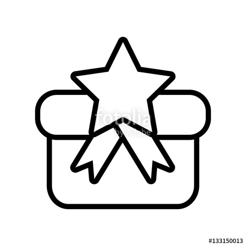 500x500 Gift Box Star Ribbon Present Outline Vector Illustration