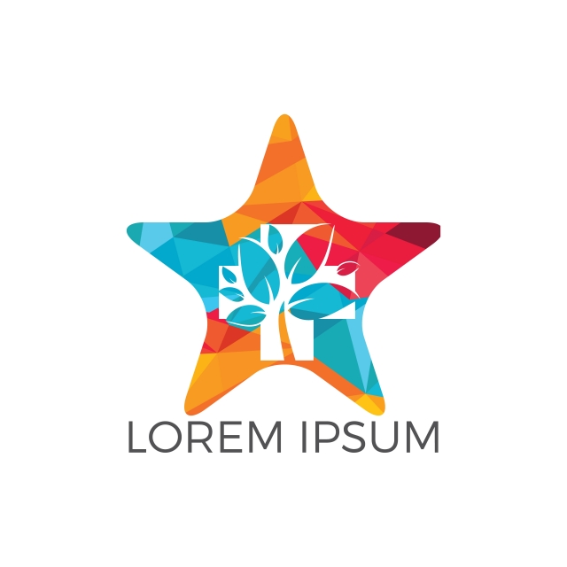 640x640 Medical Cross And Green Leafs Star Shape Vector Logo Concept