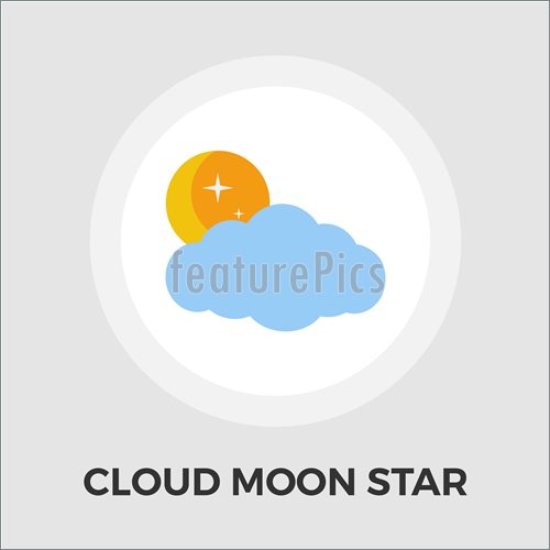 500x500 Cloud, Moon, Star Vector Flat Icon Stock Illustration