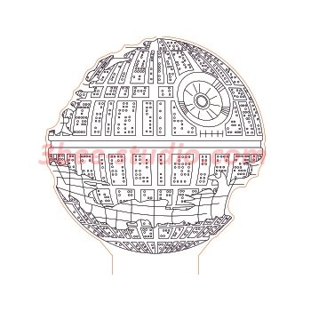 350x350 Destroyed Death Star Illusion Lamp Plan Vector For Cnc