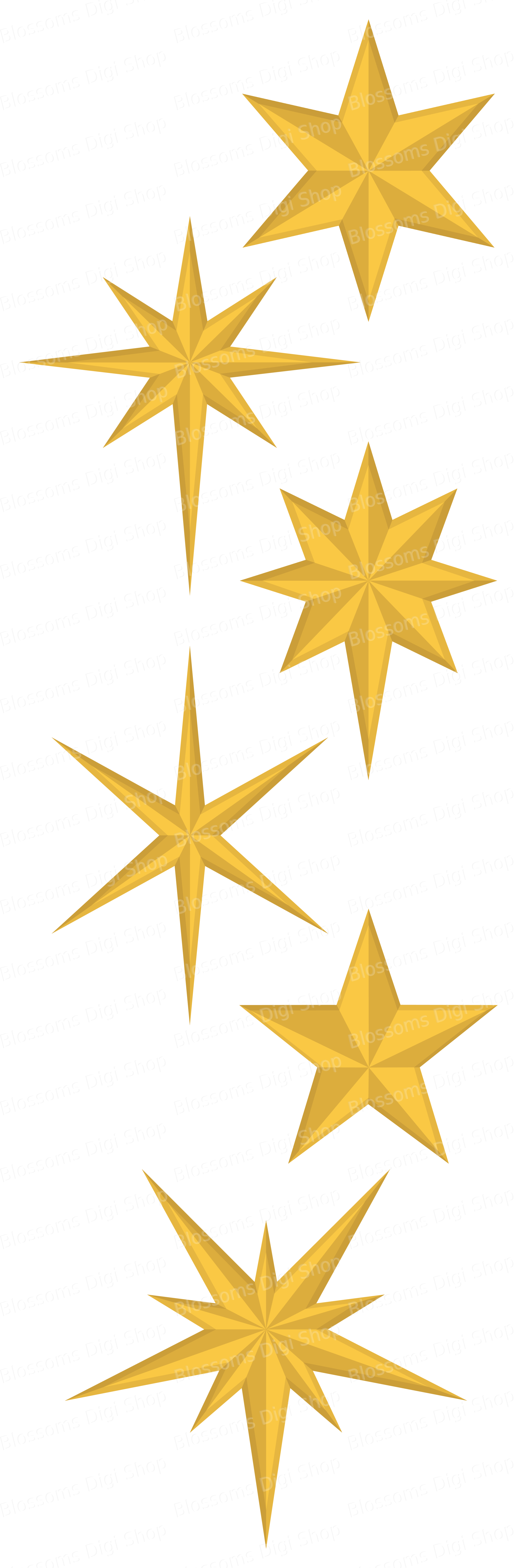 2453x7437 Christmas Stars Clipart, Gold Star Clipart, Star Elements, Star