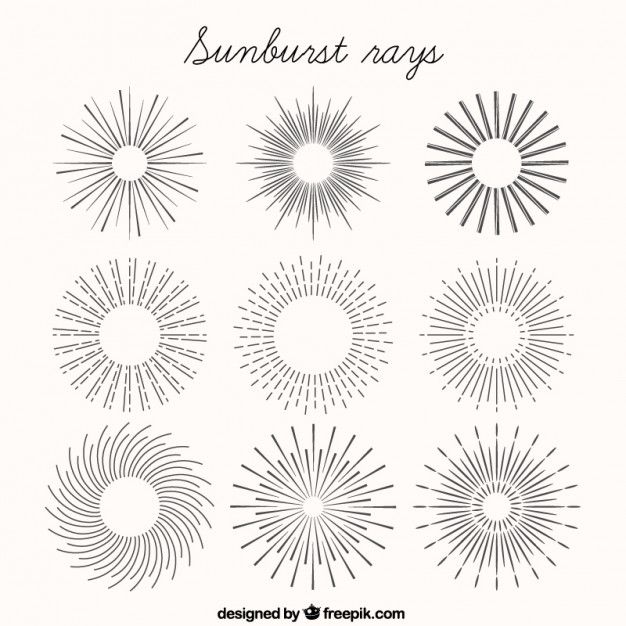 626x626 Hand Drawn Sunburst Rays Ornaments Free Vector Tattoo How
