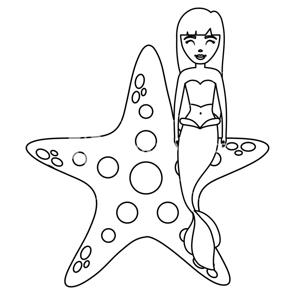 1000x1000 Cute Fairytale Mermaid With Starfish Vector Illustration Design