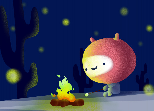 626x450 Cute Aliens Sit And Fire In The Dark And Starlight Vector