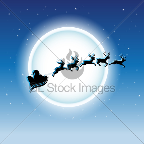 Santa And Reindeers Over Blue Starry Night Sky Vector Ill Gl 500x500 Santa And Reindeers Over Blue Starry Night Sky Vector Ill Gl