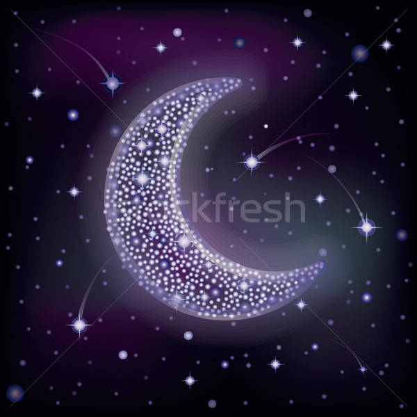 Starry Moon In Night Sky, Vector Illustration Vector Illustration 600x600 Starry Moon In Night Sky, Vector Illustration Vector Illustration