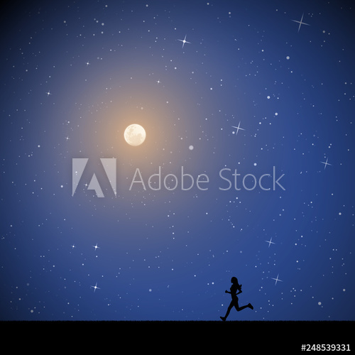 500x500 Girl Running On Moonlit Night Vector Illustration With Silhouette