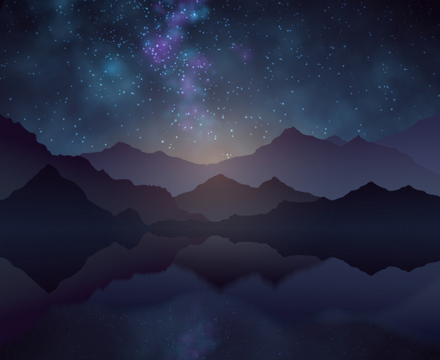 626x512 Nature Night Vector Background With Starry Sky, Mountains