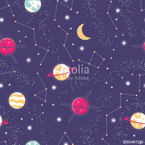 500x500 Universe With Planets And Stars Seamless Pattern, Cosmos Starry
