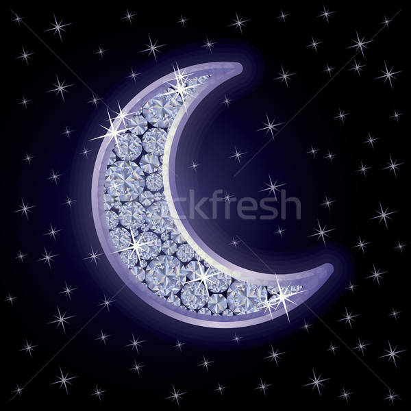 600x600 Diamond Moon In Starry Night Sky, Vector Illustration Vector