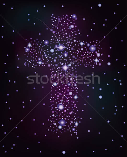 486x600 Christian Cross In Starry Sky, Vector Illustration Vector