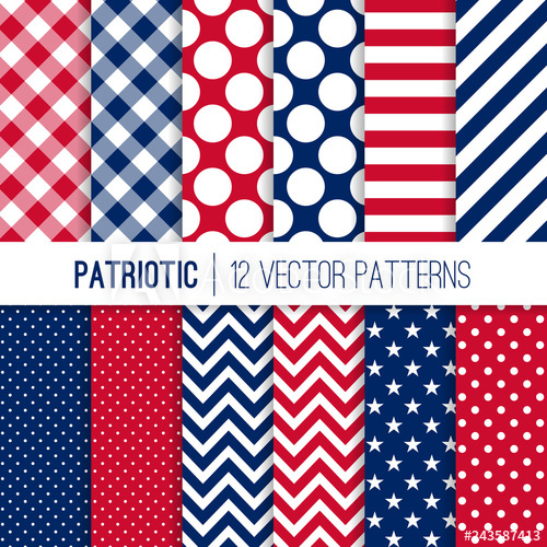 500x500 Patriotic Red, White And Blue Seamless Vector Patterns In Stars