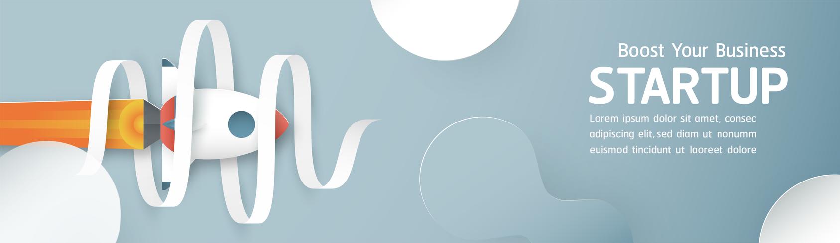 1687x490 Vector Illustration With Start Up Concept In Paper Cut, Craft