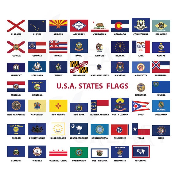 570x570 Usa Capital And States Flags Collection For Print Us State Etsy