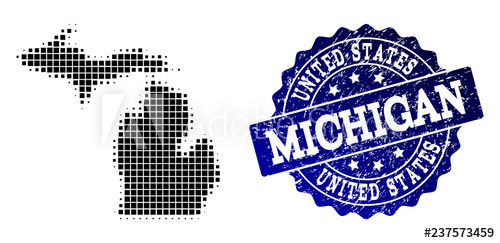 500x243 Geographic Collage Of Dot Map Of Michigan State And Blue Grunge