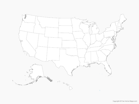 460x345 Vector Map Of United States Of America With States