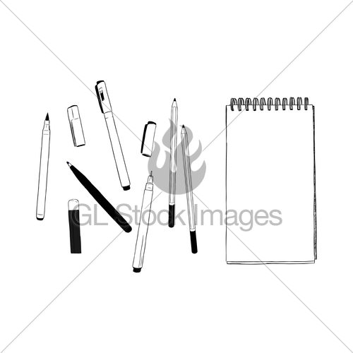 500x500 Set Of Stationary Hand Draw Element Sketch Vector Gl Stock Images
