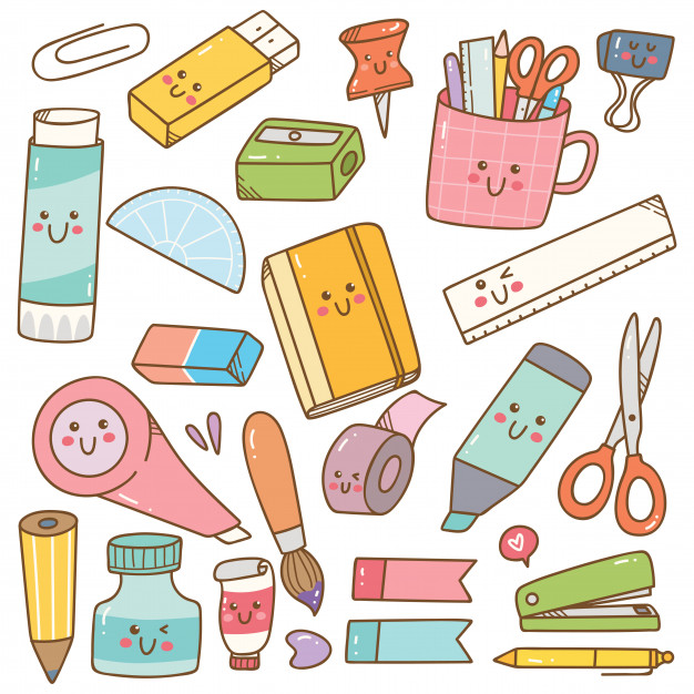626x626 Set Of Kawaii Style Stationary Vector Premium Download