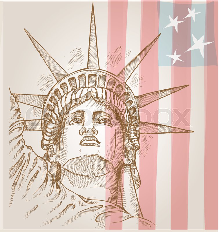 762x800 Statue Of Liberty Face With Flag Stock Vector Colourbox