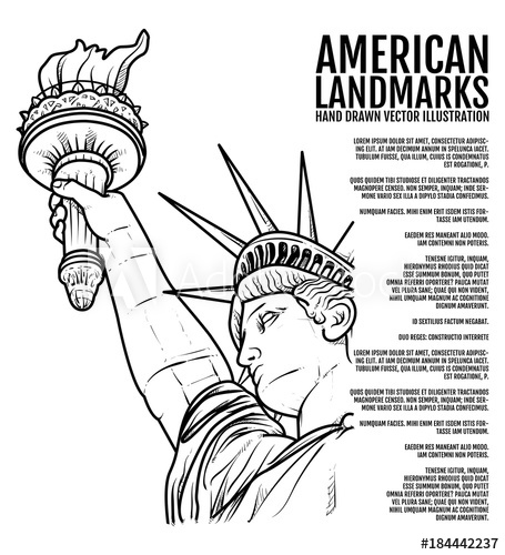 455x500 The Statue Of Liberty Hand Drawn Vector Illustration, American