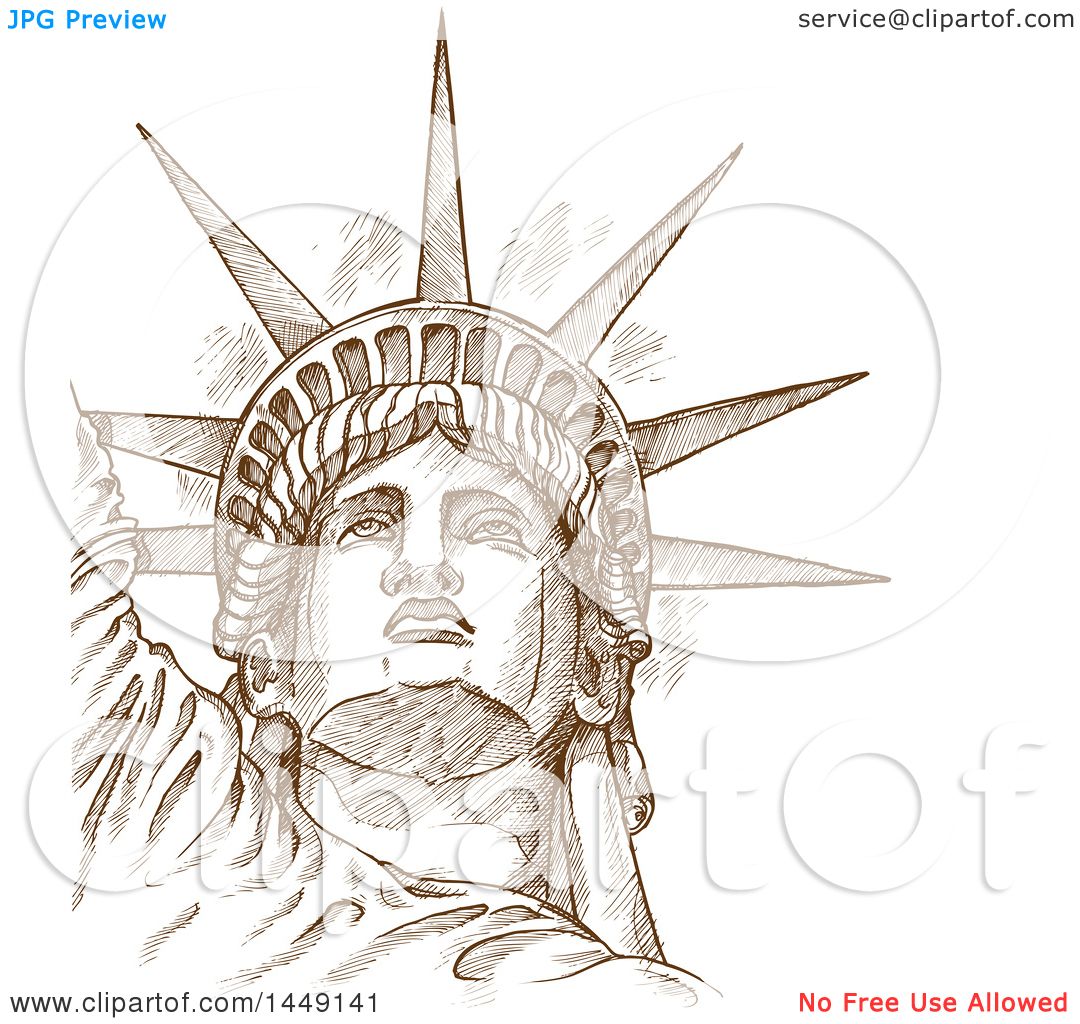 1080x1024 Clipart Graphic Of A Brown Sketched Or Engraved Statue Of Liberty