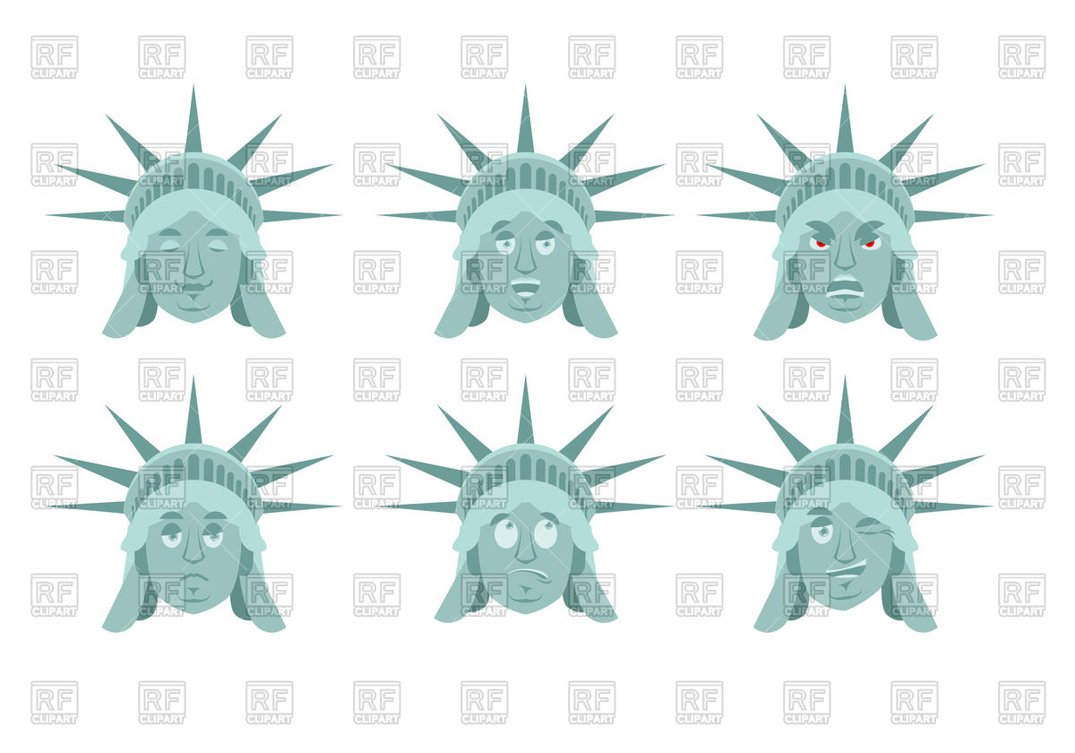 1200x840 Statue Of Liberty Head Set With Different Emotion Vector Image