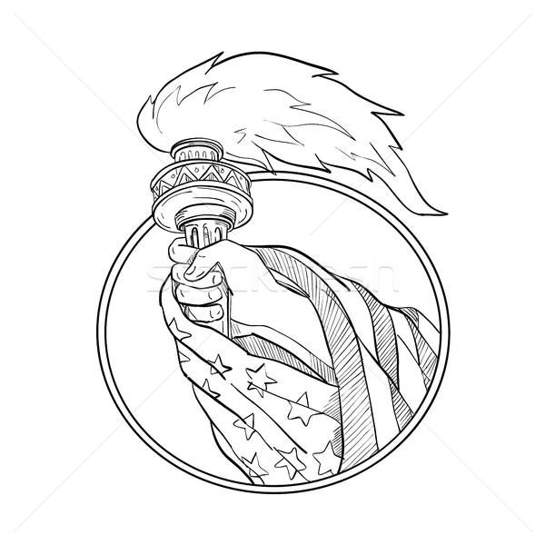 600x600 Hand Holding Statue Of Liberty Torch Drawing Black And White