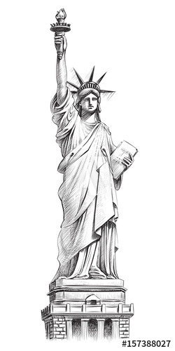 250x500 Statue Of Liberty, Vector Hand Drawn Illustration