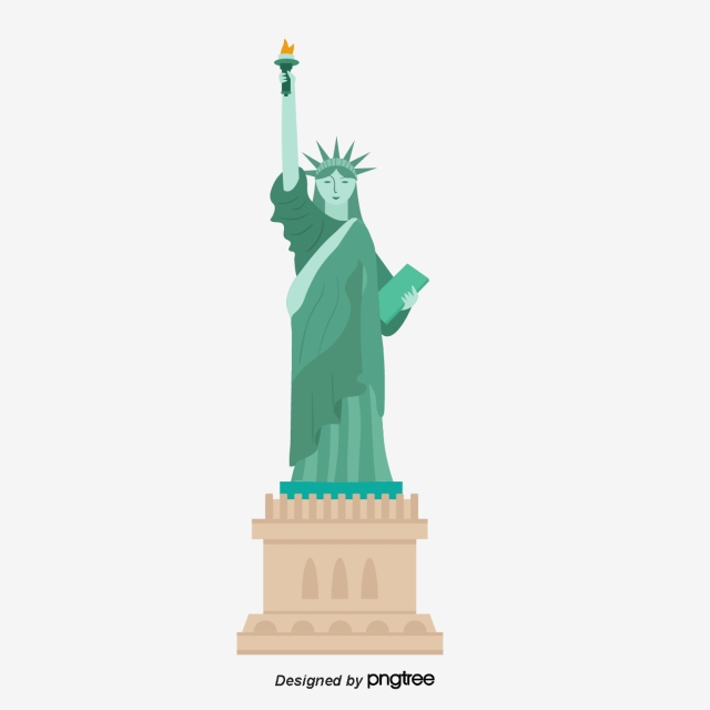 640x640 Cartoon American Landmark Statue Of Liberty, Skyline, Architecture