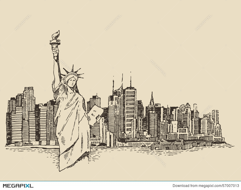 800x630 New York City With Statue Of Liberty Vector Sketch Illustration