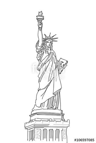 336x500 Statue Of Liberty Hand Drawn Sketch, Vector Illustration Stock