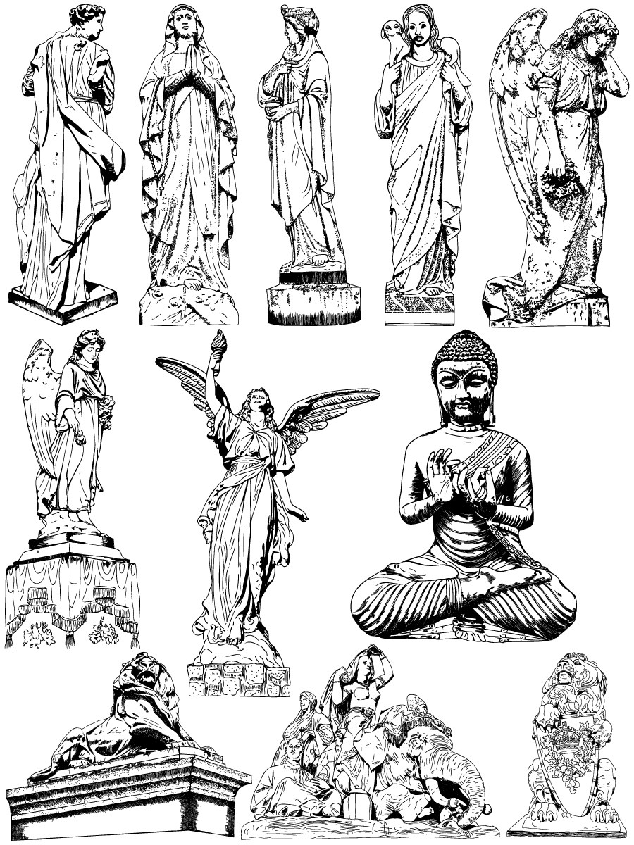 900x1200 Hand Drawn Statue Vector And Photoshop Brush Pack