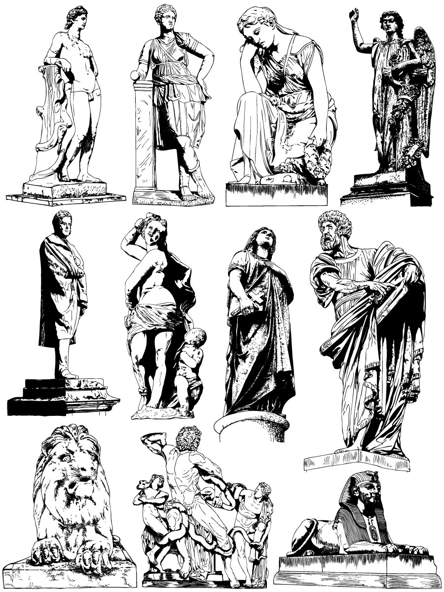 900x1200 Hand Drawn Statue Vector And Photoshop Brush Pack