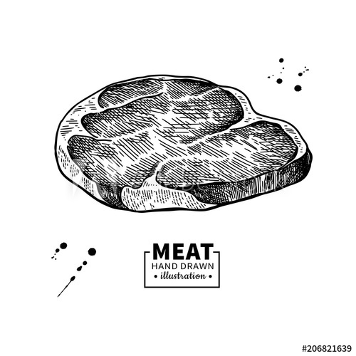 500x500 Raw Beef Steak Vector Drawing Red Meat Hand Drawn Sketch