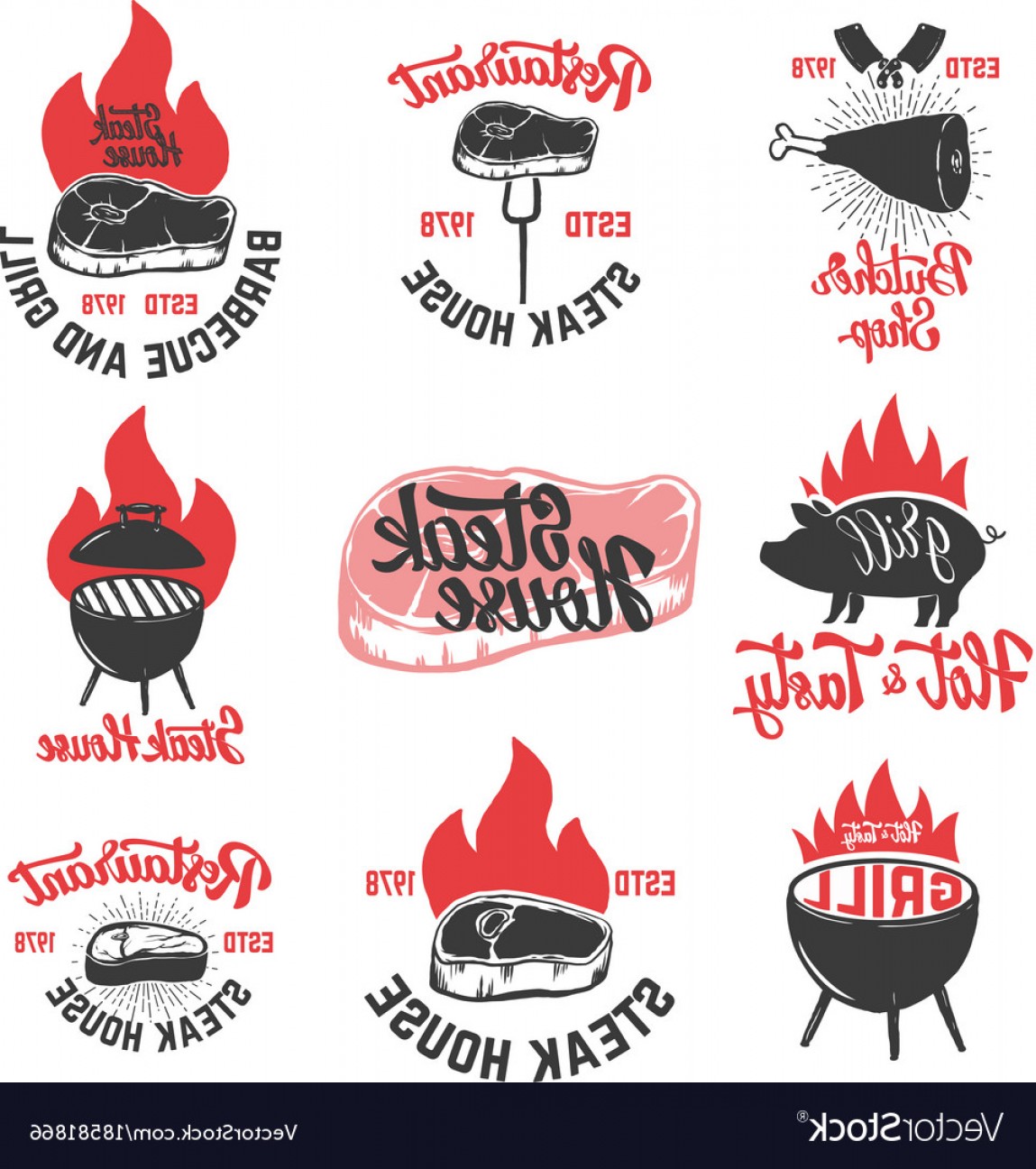 1149x1296 Set Of Vintage Steak House Emblems Grilled Steak Vector Handandbeak