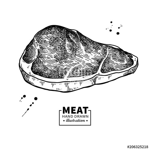 500x500 Sirloin Steak Vector Drawing Red Meat Hand Drawn Sketch Engraved