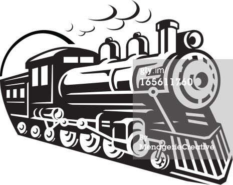 465x369 Line Art Graphic Of Steam Train Emerging From A Tunnel