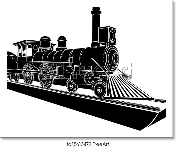 560x470 Free Art Print Of Monochrome Old Steam Train Vector Black