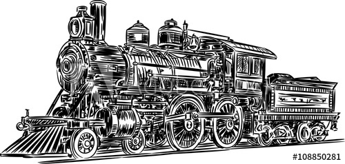 500x238 Vector Locomotive Vector Sketch Black And White Illustration