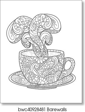 Cup With Kofem, Tea And Steam Vector Illustration, Art Print 292x382 Cup With Kofem, Tea And Steam Vector Illustration, Art Print