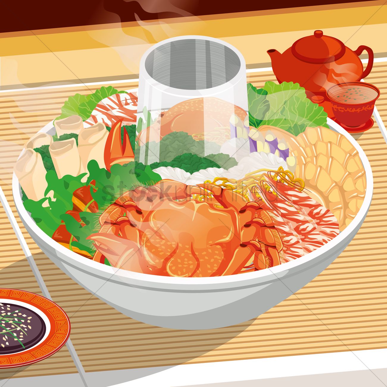 1300x1300 Seafood Steamboat Vector Image