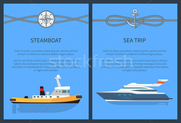 600x408 Steamboat And Sea Trip Set Vector Illustration Vector Illustration