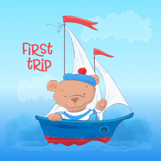 626x626 Children's Illustration Of A Cute Young Bear On A Steamboat Vector