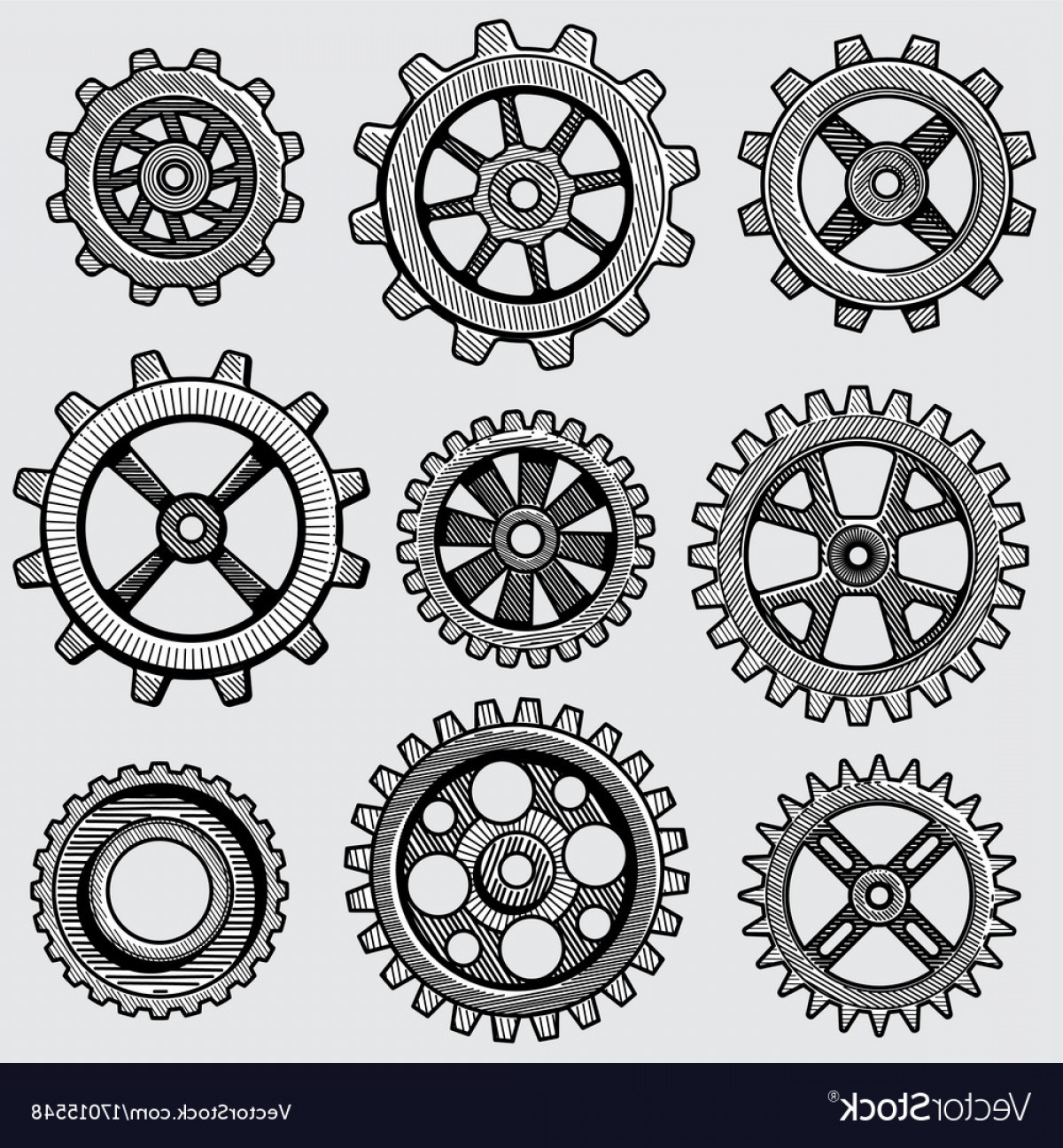 1200x1296 Retro Sketch Mechanical Gears Hand Drawn Vintage Vector Soidergi