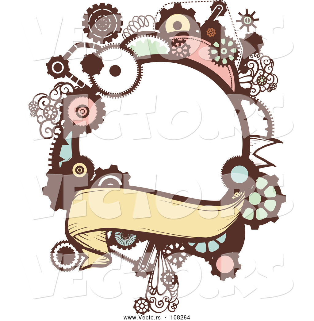 1024x1044 Vector Of A Steampunk Frame With Gears And A Blank Banner